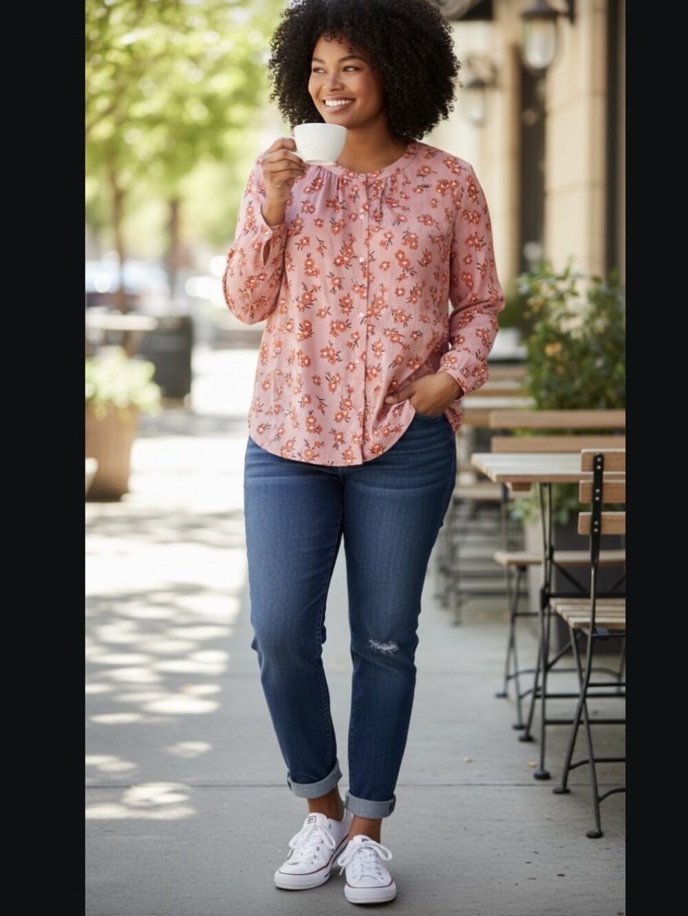 Ann Taylor Pink Floral Button-Front Blouse